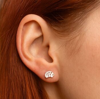 Sterling Silver Hedgehog Stud Earrings, 3 of 7