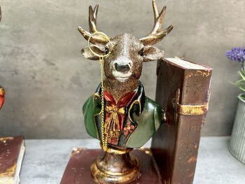 Set Of Elegant Suited Deer Bookends Novelty Décor Gift, 7 of 12