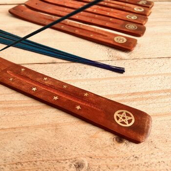 Wooden Incense Stick Holder Brass Design Ash Catcher, 6 of 12