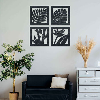Quadrant Foliage: Four Panel Wooden Leaves Wall Art, 5 of 11