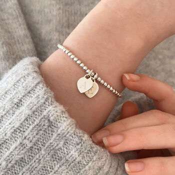 Sterling Silver Ball Slider Bracelet With Personalised Initial Dainty Heart Charm, 3 of 11