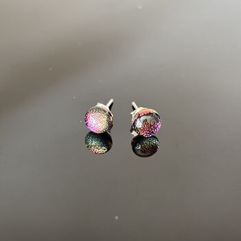 Pink Sparkly Fused Glass Sterling Silver Stud Earrings, 5 of 10