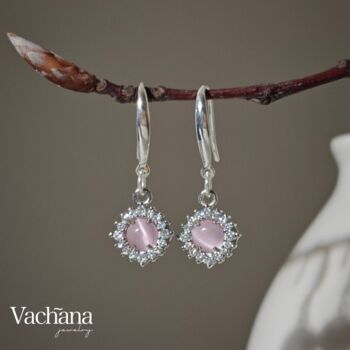 Sterling Silver Pink Opal Shimmering Dangle Earrings, 2 of 8