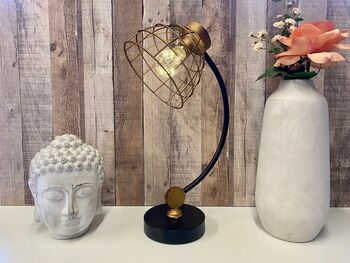 48cm Black Bronze Metal Desk Table Lamp Battery Operated Cage Industrial Light, 8 of 8