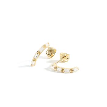 Yellow Gold Cubic Zirconia Curve Stud Earrings, 2 of 4
