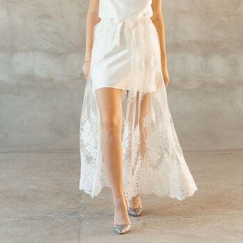 Black Lace Overlay Skirt With Detachable Train, 8 of 12