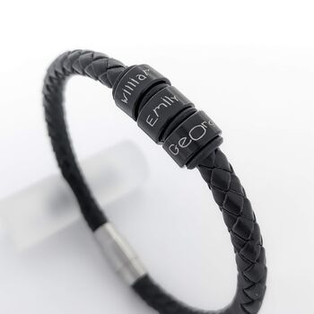 Mens Name Rings Leather Bracelet For Father's Day, 5 of 6