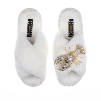 Classic Slippers With Artisan Gold Lobster Brooch, 5 of 6