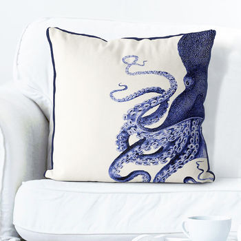 Contrasting Blue Octopus Nautical Cushions, 2 of 6