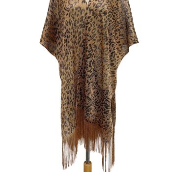 Leopard Print Viscose Metallic Kimono Beach Coverup, 2 of 5