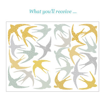 Birds In Flight Wall Stickers In Mustard And Mint, 2 of 2