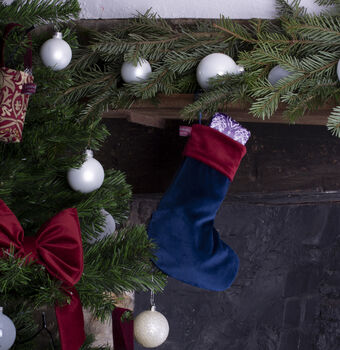 Luxury Mini Christmas Stocking Royal Navy Velvet, 6 of 6