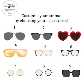 Custom Pet Portrait Wearing Glasses Personalised Dog Cat Gift, 4 of 12