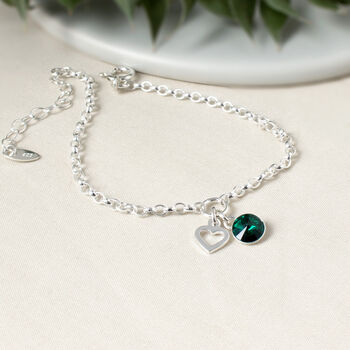 Dainty Birthstone And Heart Sterling Silver Bracelet, 2 of 5