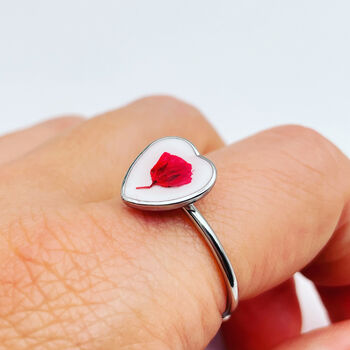 Baby's Breath Poppy Adjustable Ring Hand Made Heart, 2 of 8