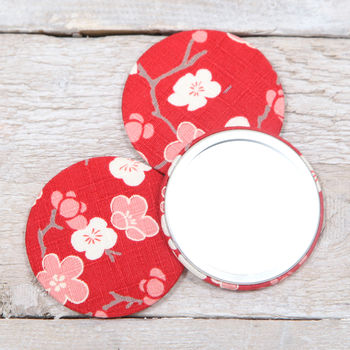 Red Cherry Blossom Fabric Mirror With Pouch, 3 of 4