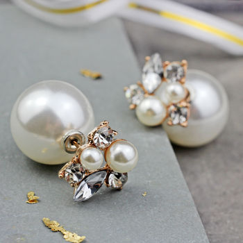 Flower Rhinestone Double Pearl Earrings Christmas, 2 of 5