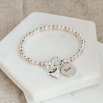 Engraved Name And Heart Bracelet Rose Gold Plated, 2 of 4