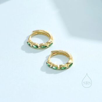 Emerald Green Marquise Cz Huggie Hoop Sterling Silver, 6 of 12