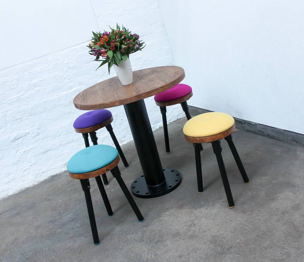 Button Pedestal Table With Four Upholstered Stools, 1 of 8