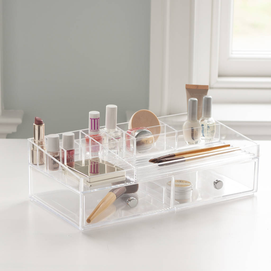 two wide acrylic drawers for makeup storage by jodie byrne