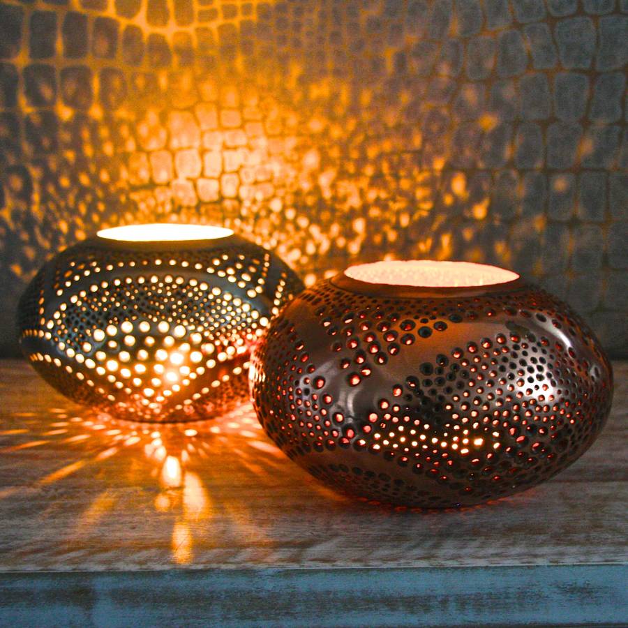 Copper Oval Moroccan Tealight Lantern By London Garden Trading