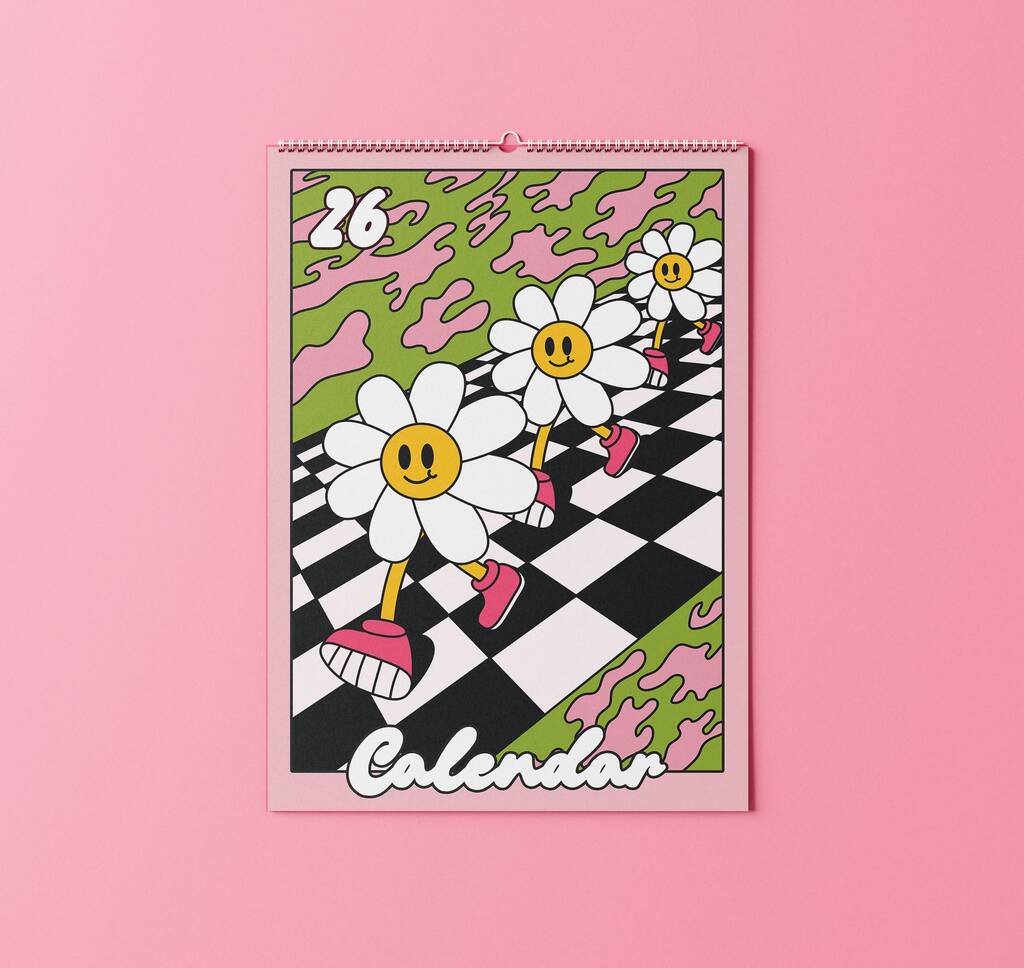 2026 Green And Pink Daisy Calendar, 1 of 5