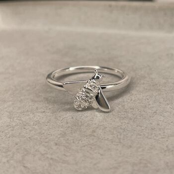 Sterling Silver Crystal Bee Ring, 3 of 12