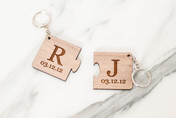 Set Of Two Puzzle Piece Couple's Key Rings, 3 of 3
