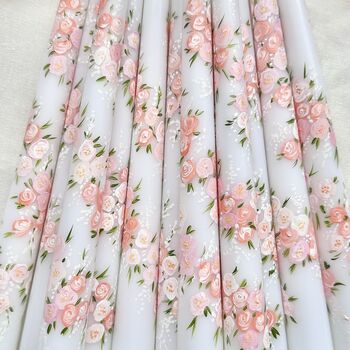 Hand Painted Blush Pink Peony Garland Taper Candles, 3 of 6