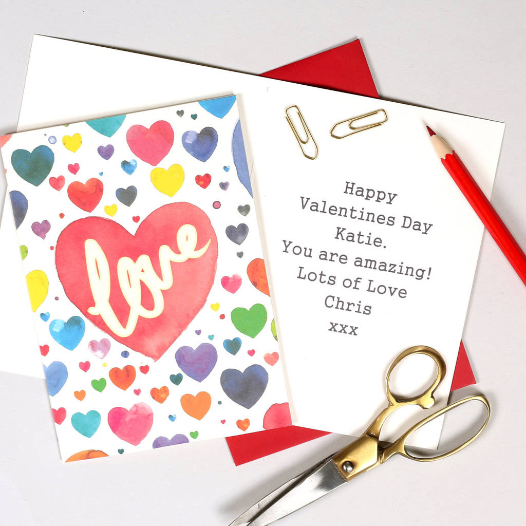 Personalised Watercolour Heart Valentine's Card By Bombus ...