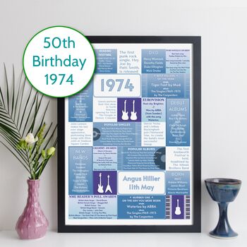 Personalised 50th Birthday Print Music 1974 Year Gift, 11 of 12