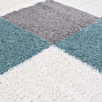 The Rugs Geometric Shaggy Rug Duck Egg Blue Checkered Rug, 7 of 12