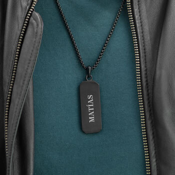 Personalised Men's Black Stone Dog Tag Necklace, 2 of 11