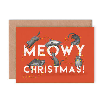 'Meowy Christmas' Illustrated Christmas Card, 2 of 2