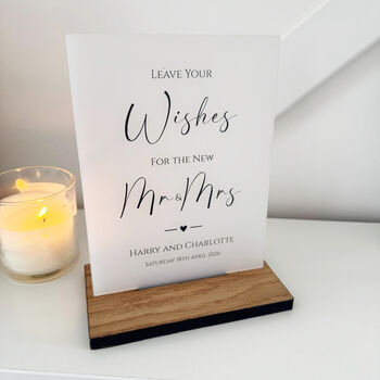 Classic Personalised Leave Your Wishes Wedding Sign Opaque Acrylic, 3 of 5