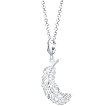 Large Sterling Silver Feather Charm Necklace, 2 of 5