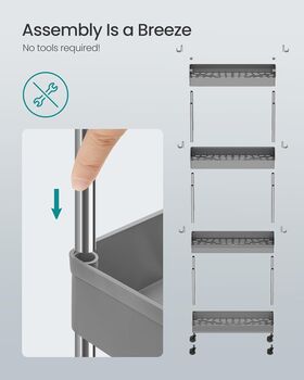 Narrow Slim Plastic Storage Cart Trolley Storage Unit, 8 of 9