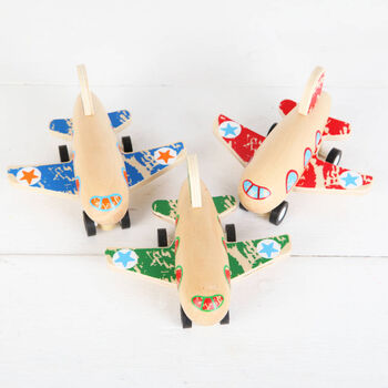 Wooden Pull Back Aeroplane And Personalised Bag, 2 of 2