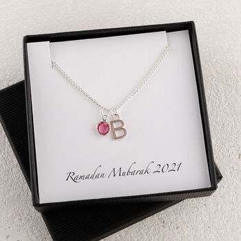Personalised Eid Birthstone And Initial Necklace, 2 of 7