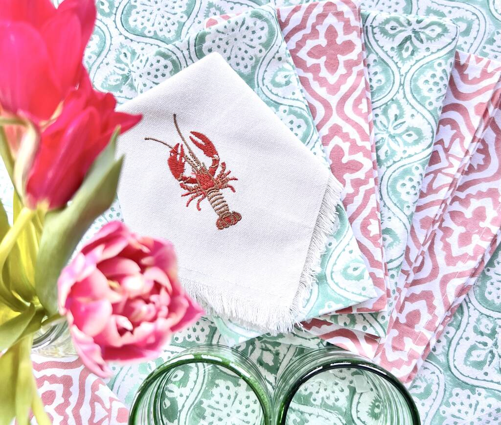 Embroidered Lobster Napkins Set Of Four, 1 of 2