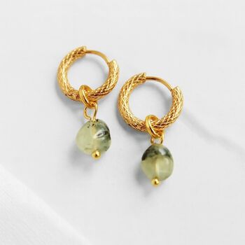 Gemstone Prehnite Gold Plated Hoop Earrings, 2 of 5
