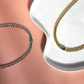 Cuban Chain Necklace With Green Stone, 2 of 5