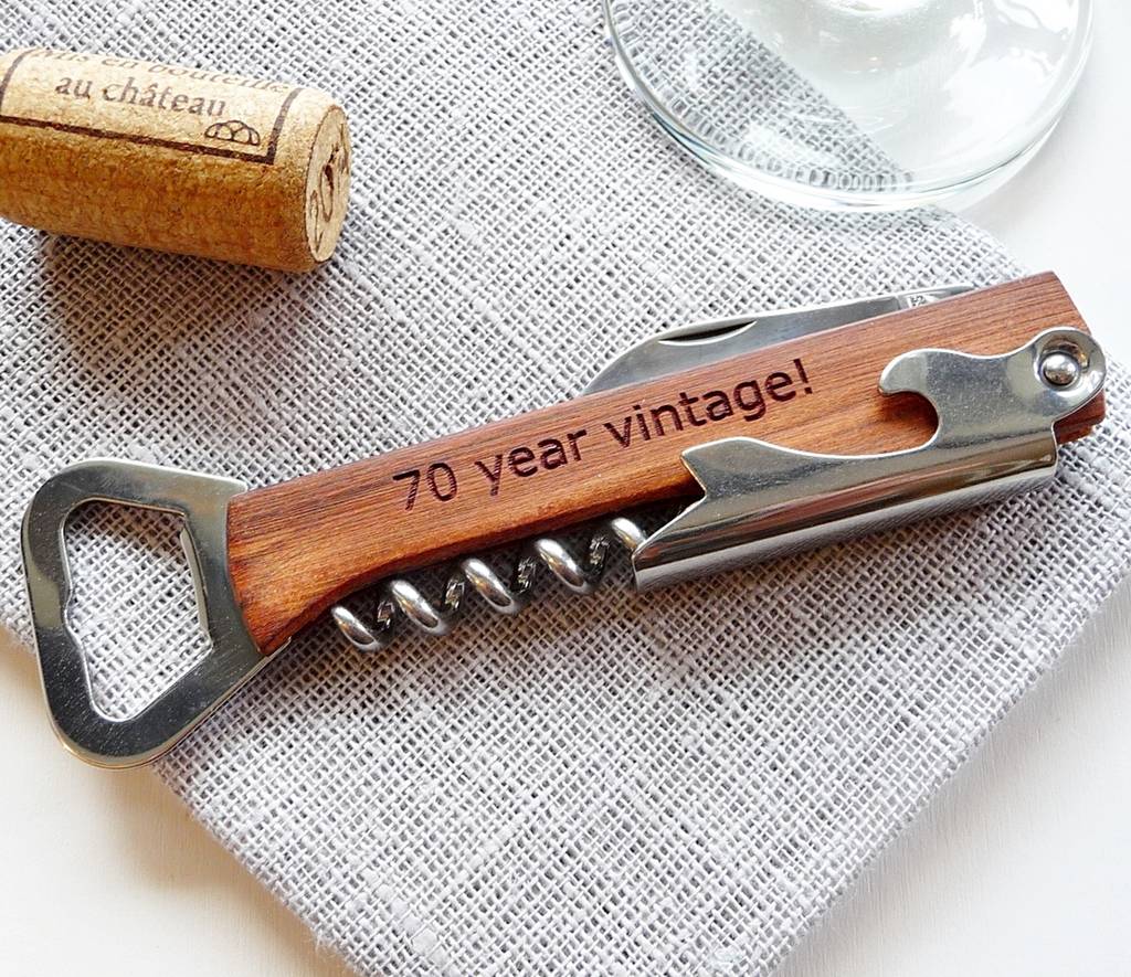 personalised wine bottle opener, corkscrew by natural gift store