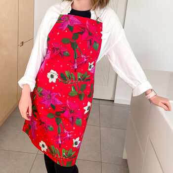 Christmas Poinsettia Cotton Apron With Front Pocket, 3 of 12