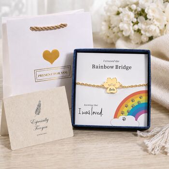 Personalised Dog Memorial Bracelet Paw Print Rainbow Bridge, 7 of 10