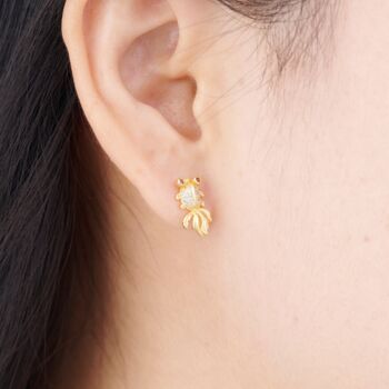 Gold Red Eye Chinese Fish Stud Earrings, 2 of 7