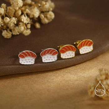 Salmon Sushi Stud Earrings In Sterling Silver, 6 of 11