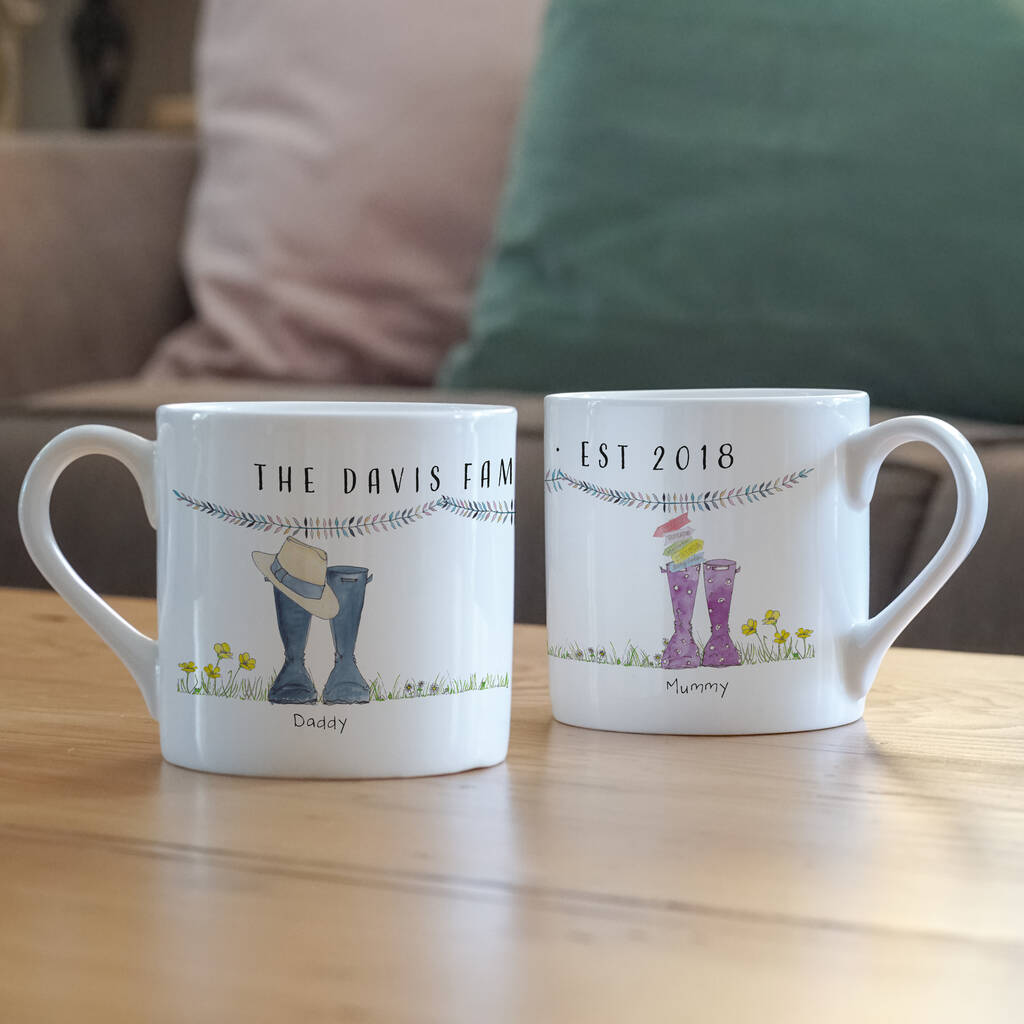 Personalised Set Of Welly Boot Family Mugs By This Is