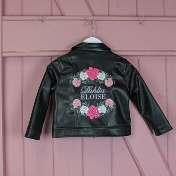 Custom Name Kid Flower Girl Leather Jacket, 4 of 7